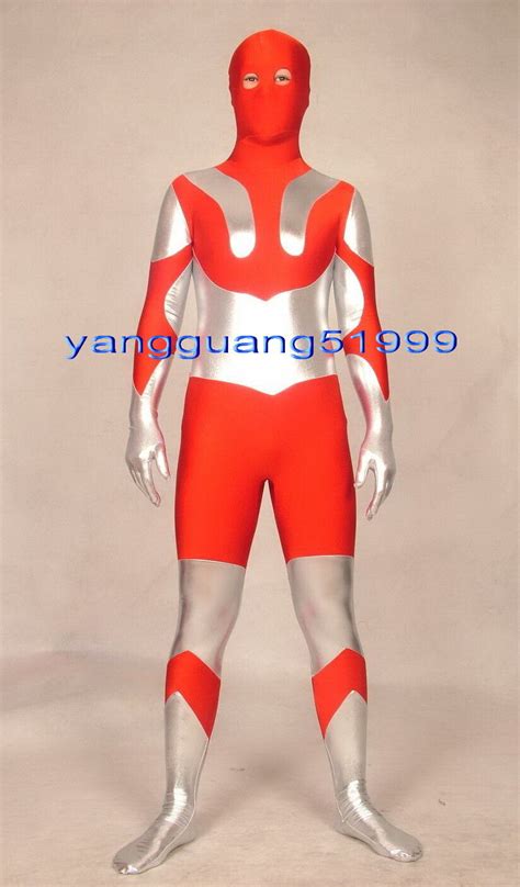 Red/Silver Spandex Ultraman Catsuit Costumes Unisex Ultraman Costume ...