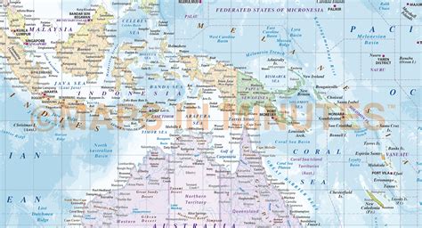 Digital vector map of Australasia region, political with Ocean contours ...