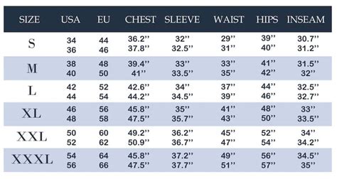 Men's Clothing Size Conversion Chart (Pants, Shirts & Jackets ...