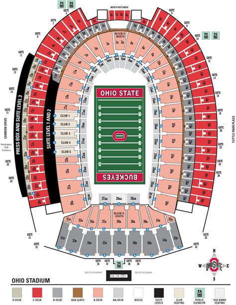 Ohio Stadium seating chart and stadium layout. Section, gate and aisle ...