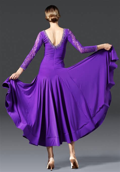 Royal Purple Luxury Crepe with Lace Ballroom Smooth Practice Dance Dress