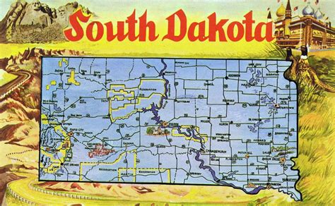 Large tourist illustrated map of South Dakota state | South Dakota ...