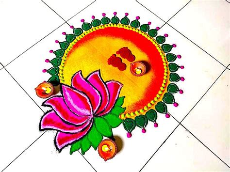 lotus rangoli for laxmi pooja/diwali | Simple rangoli border designs ...