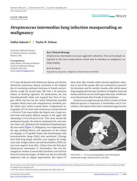 (PDF) Streptococcus intermedius lung infection masquerading as malignancy