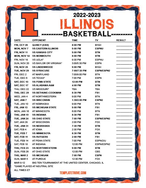 Printable 2022-2023 Illinois Fighting Illini Basketball Schedule