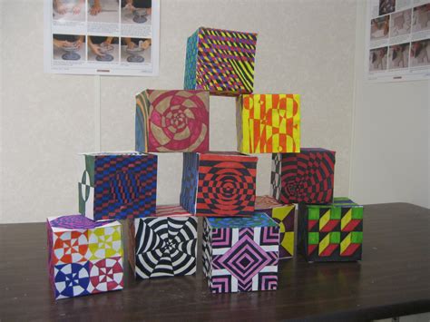 Student work, Op Art boxes. Reminds me of identity boxes | Art projects ...