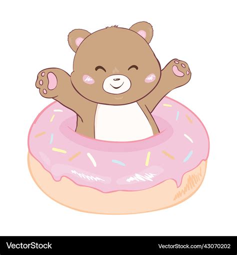 Cute cartoon teddy bear with donut on a white Vector Image