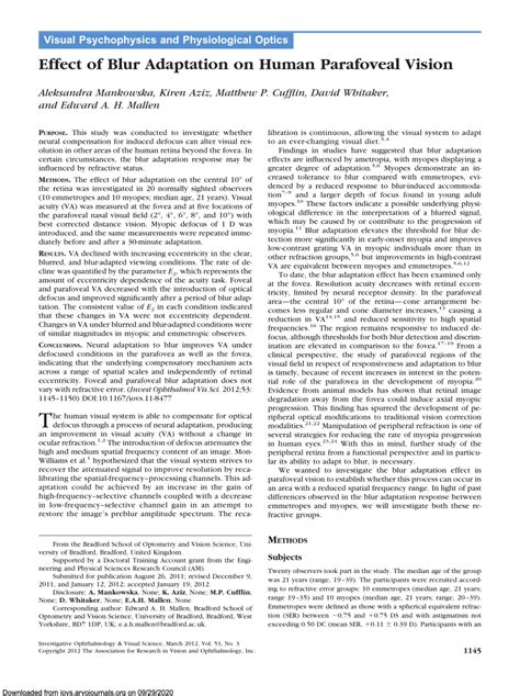 (PDF) Effect of Blur Adaptation on Human Parafoveal Vision