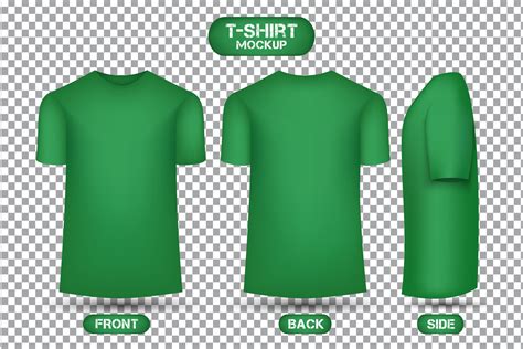 plain green t-shirt design, with front, back and side views, 3d style t ...