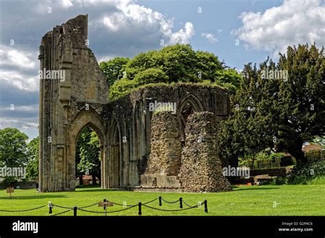 site of King Arthur's tomb in Glastonbury Abbey Stock Photo, Royalty ...