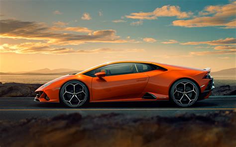 Download wallpapers Lamborghini Huracan EVO, 2019, side view, orange ...