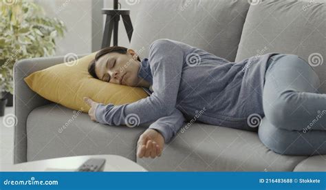 Woman Resting on the Couch at Home Stock Photo - Image of casual, cozy ...