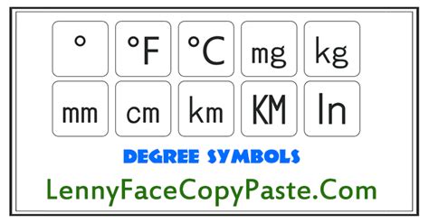 Degree Sign, Fahrenheit, Celsius and Unit Symbols Alt Codes