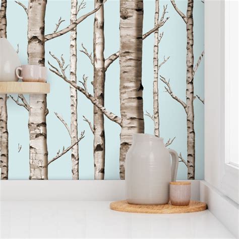 Birch Grove in Sky Wallpaper | Spoonflower