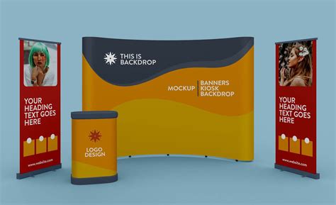 Free Exhibition Standing Banner, Kiosk & Backdrop Mockup PSD ...