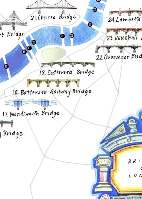 Travel art of bridges of London map | The Traveler Art Railway Bridges ...