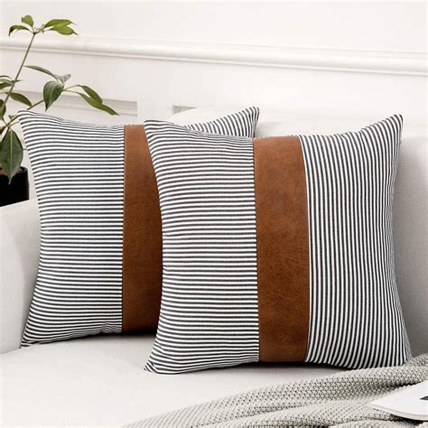 DecorX Stripe Boho Throw Pillow Covers Decorative Square Farmhouse ...