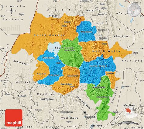 Political Map of Amhara, shaded relief outside