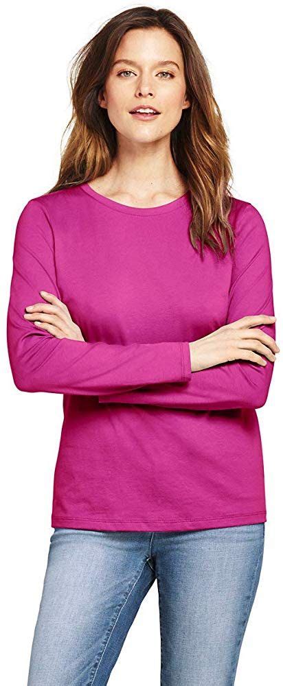 Lands' End Women's Relaxed Supima Cotton Long Sleeve Crewneck T-Shirt L ...