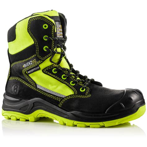 Buckbootz BVIZ1 Buckz Viz Black or Brown Leather/Hi-Viz Cordura S3 Non ...