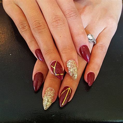 Glamorous And Dazzling: Red And Gold Acrylic Nail Designs