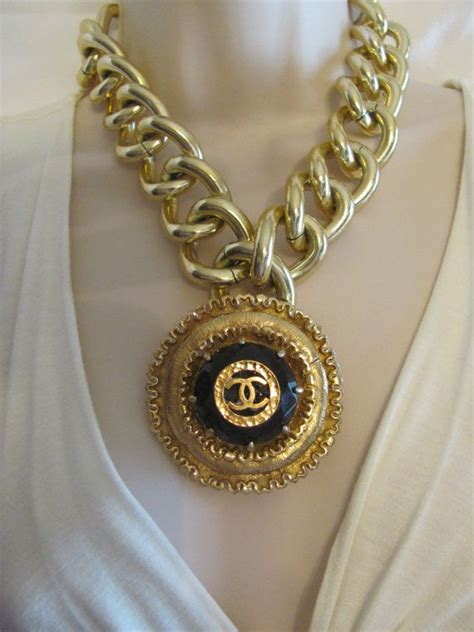 Coco Chanel Button CC logo on a new Gold Toned Rhinestone Necklace ...