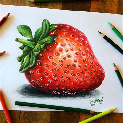 Realistic strawberry drawing by Jess Elford. Drawn with prismacolor ...