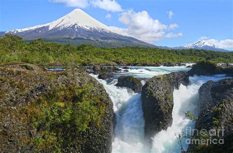 Petrohue Waterfalls with Osorno Volcano , Chile Photograph by ...