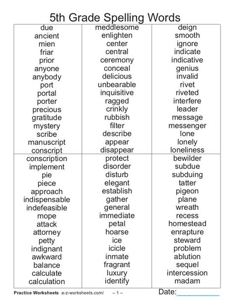 Difficult Spelling Words For Grade 5