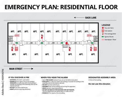 Vecteur Stock Emergency plan or egress plan. Plan of a residential ...