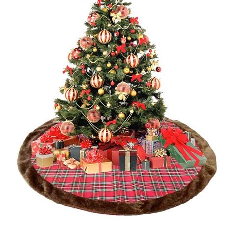 Christmas Tree Skirt-Large Plaid Tree Skirt Light Brown Plush Tree ...