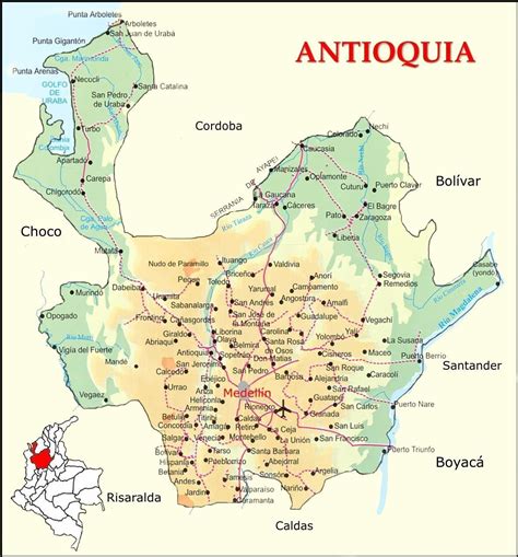 Mapa de carreteras de Antioquia - Tamaño completo