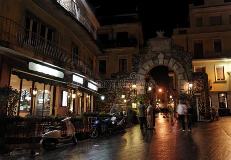 Taormina by Night stock image. Image of colors, downtown - 1491581