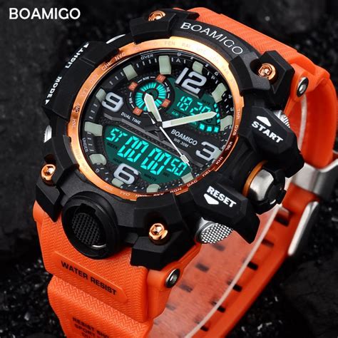 Men Sports Watches Digital LED Orange Shock Swim Quartz Rubber ...