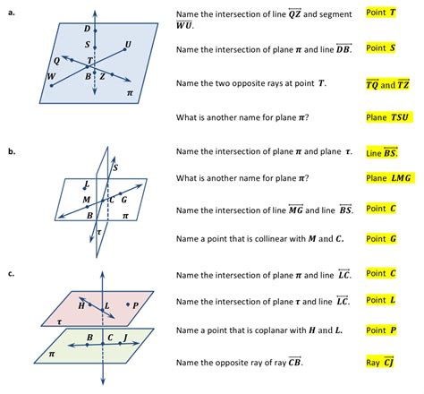 Geometry Worksheets Points Lines And Planes