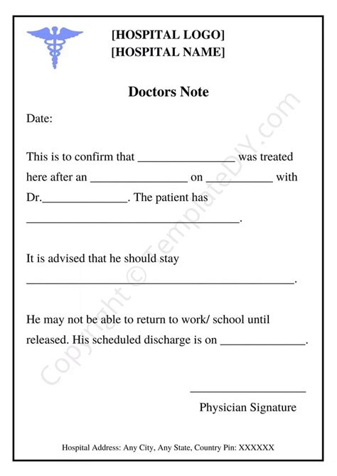 Hospital Real Doctors Note for Work Printable in PDF Word | Doctors ...