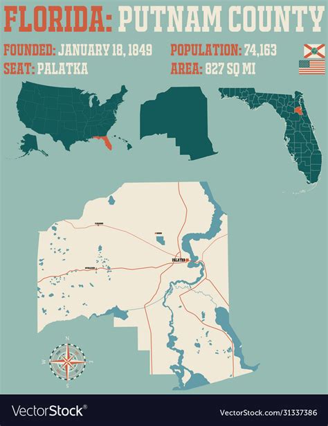 Map putnam county in florida Royalty Free Vector Image