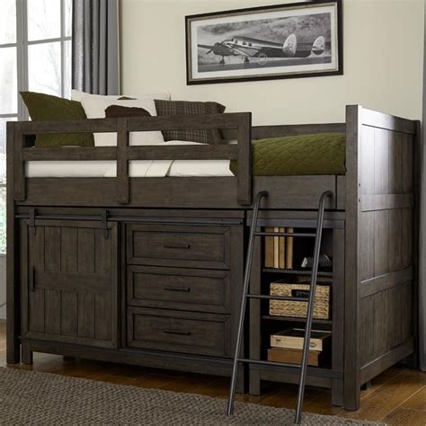 Rustic Twin Loft Bed with Dresser and Low Loft Bookcase by Liberty ...