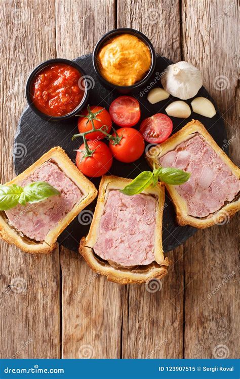 Meat Terrine, Pate with Spices, Garlic Served with Vegetables an Stock ...