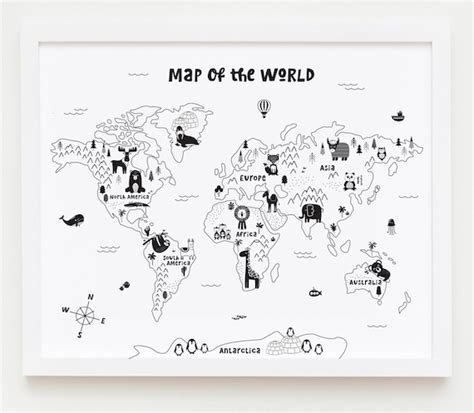 Map of the world for kids with animal world map canvas World map for ...