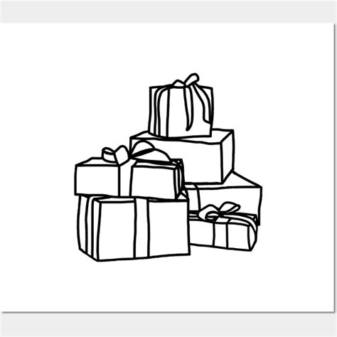 Pile of Wrapped Christmas Gift Boxes Line Drawing - Christmas - Posters ...