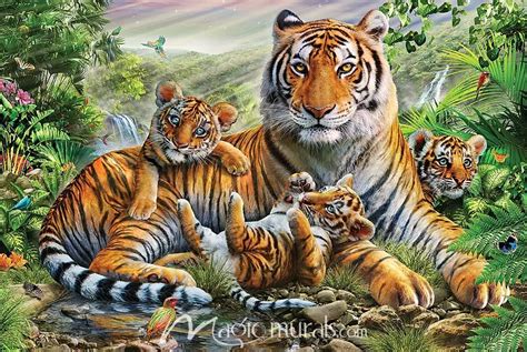 Tiger and Cubs Wallpaper Wall Mural by Magic Murals