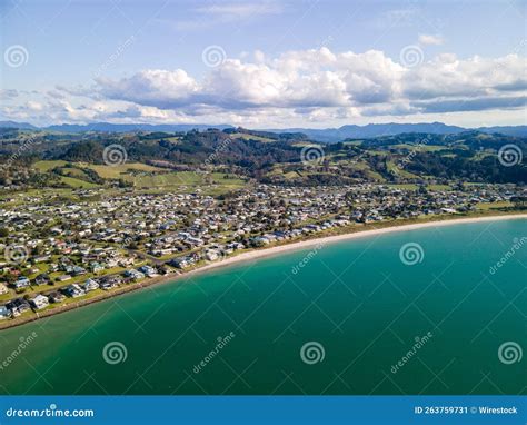 Aerial View of the Sea and Cooks Beach, Coromandel Peninsula in New ...