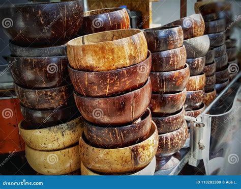 The coconut shell bowls. stock photo. Image of noodle - 113282300