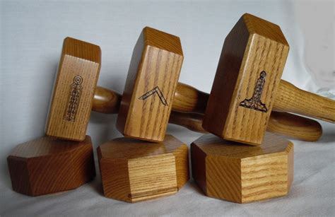 Set of Three Masonic Gavels Sassafras Wood Engraved