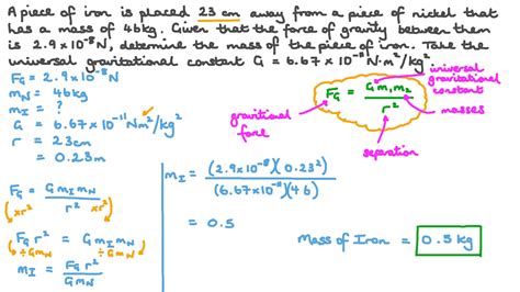 Question Video: Applying Newton’s Gravitational Law to Find the Mass of ...