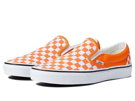 Vans classic slip on skate shoes checkerboard orange tiger true white ...