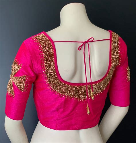 Readymade saree blouse with golden bead aari work/ Ready to wear women ...