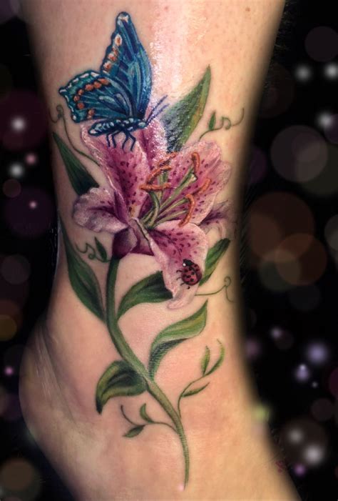 Stargazer lily, ladybug, and butterfly | By Megan | Done at Rose Noir ...