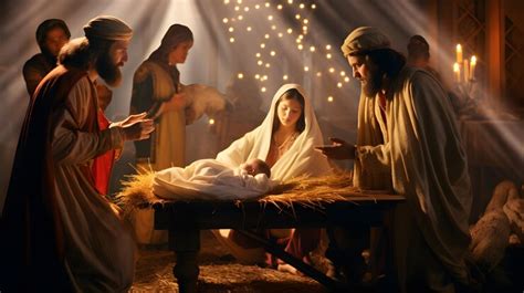 Scene of the birth of Jesus Christ Christmas nativity scene | Premium ...